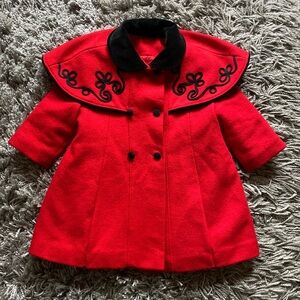 Vintage Freeway Fashions Red and Black Embroidered Kids Coat Approx 2T